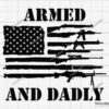 An image featuring an American flag made from silhouettes of various firearms, accompanied by the text "ARMED AND DEADLY.