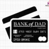 An illustration of a mock credit card labeled "Bank of Dad" with humorous text "IMSOBROKE" as the cardholder's name. The card is black with a grid background and various file format labels on the side.