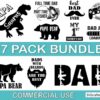 A collection of various "Dad" themed designs, including phrases like "Papa", "Best Dad Ever," and "Dad Joke Loading..." along with images of bears, beards, and gaming controllers. Text reads "27 Pack Bundle.