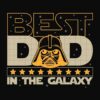 Best Dad in the Galaxy" text with Vader-like helmet illustration and yellow stars beneath.