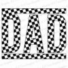 The image features the word "DAD" in bold, capital letters, with a black and white checkered pattern filling the entire word.