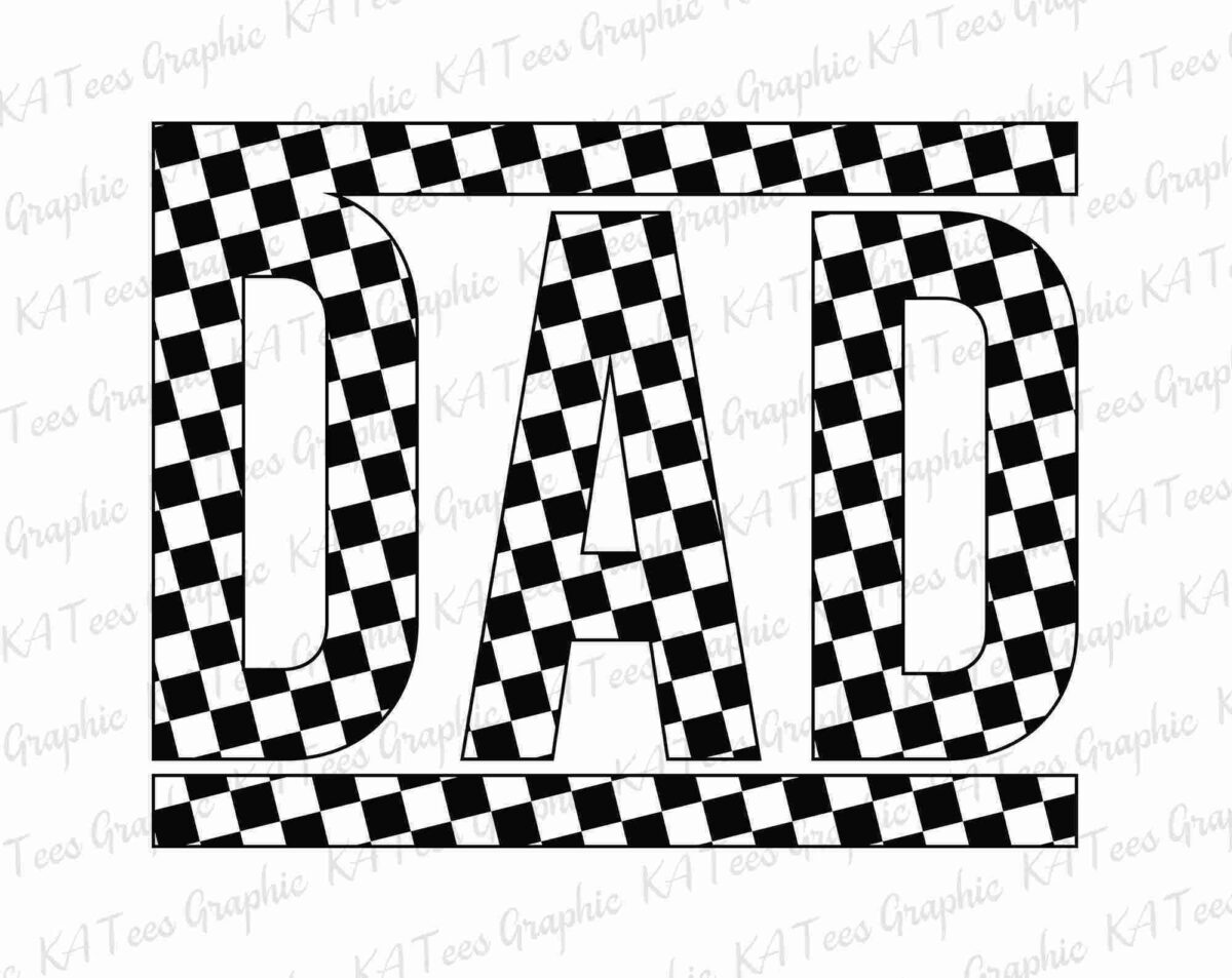 The image features the word "DAD" in bold, capital letters, with a black and white checkered pattern filling the entire word.