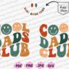 Alt Text: Text graphic "Cool Dads Club" in colorful, playful fonts. Includes icons for PDF, PNG, JPG, and SVG file formats at the bottom. The "Pocket Design" is shown separately with an arrow.