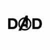 Alt Text: The word "DAD" in bold black letters incorporates the iconic "A" symbol from the Avengers logo in place of the middle "A".