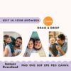 The word "DAD" is filled with photos of a father with his children. The image promotes editing in Canva and mentions instant download options in PNG, SVG, DXF, EPS, PSD, and Canva formats.