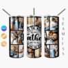 Three aluminum tumblers with a collage of a father and son playing, along with a central text reading, "To the world you are a father, but to us you are the world.