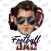 Illustration of a man wearing aviator sunglasses with a football-themed background, the word "Football" written above "DAD" in large text.