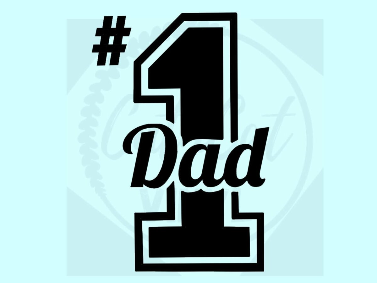 A graphic image displaying "#1 Dad" in bold, stylized text against a light blue background.