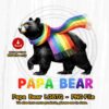 Alt Text: Illustration of a black bear wearing rainbow-colored sunglasses and scarf, with the text "PAPA BEAR" underneath. Rainbow letters and a "Digital Download PNG file only" badge are also visible.