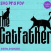 A teal background features the text "The CatFather" in bold, black letters with two black cat silhouettes positioned above and beside the text.