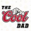 Text reading "The Cool Dad" in stylized font, with an illustration of a mountain in the background.