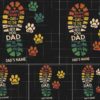 A collage of colorful boot prints with "Happy Father's Day to the world's best dog dad" text, decorated with various dog's paw prints and names against a black background.