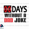 Sign reading "00 Days Without a Dad Joke" with the zeros resembling a digital counter. The text is in black and red and has a watermark in the background.