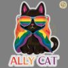 Ally Cat Pride Month Retro Rainbow Colors PNG