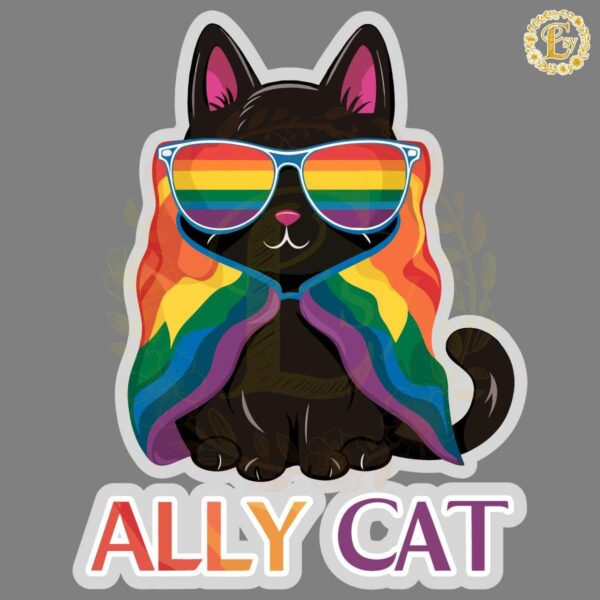 Ally Cat Pride Month Retro Rainbow Colors PNG