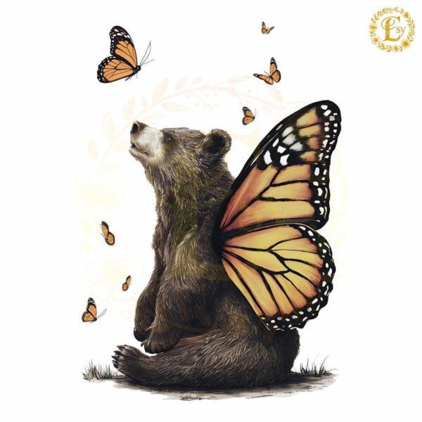 Bear With Butterfly Wings Vintage PNG