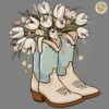 Flower White Tulip Cowgirl Boots PNG