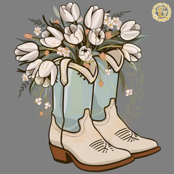 Flower White Tulip Cowgirl Boots PNG