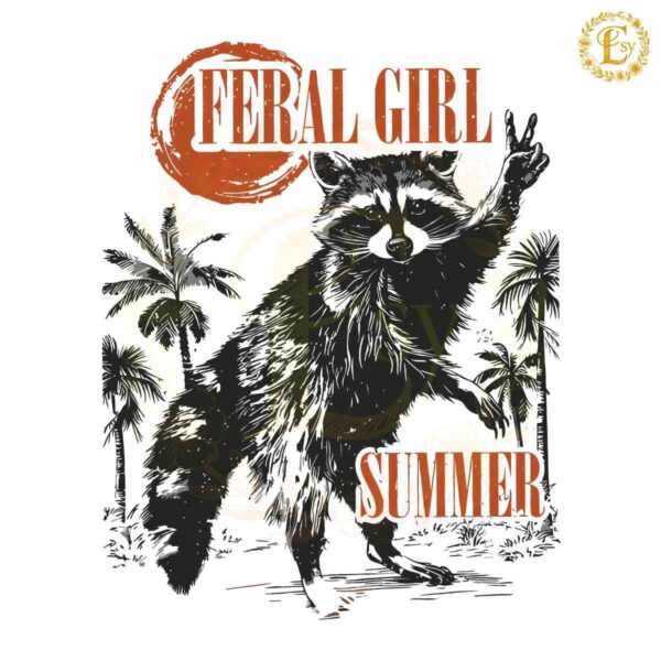 Retro Vintage Feral Girl Summer Funny Raccoon PNG