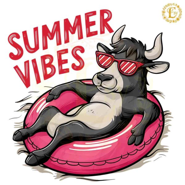 Summer Vibes Cow Funny Beach PNG