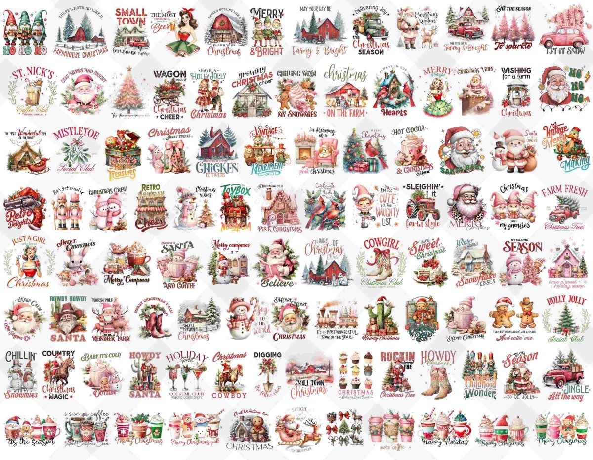 100+ Designs Christmas Bundle Png Digital Files, Merry Christmas, Santa Claus, Reindeer Sublimation Designs, Png Bundle Download