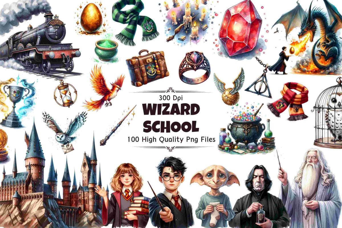 100 Magical Wizard School Clipart HighRes SVG PNG for DIY Gifts