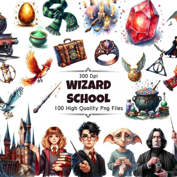 100 Magical Wizard School Clipart HighRes SVG PNG for DIY Gifts