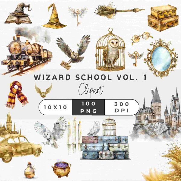 100 Magical Wizard School Watercolor SVG Clip Art Commercial Use