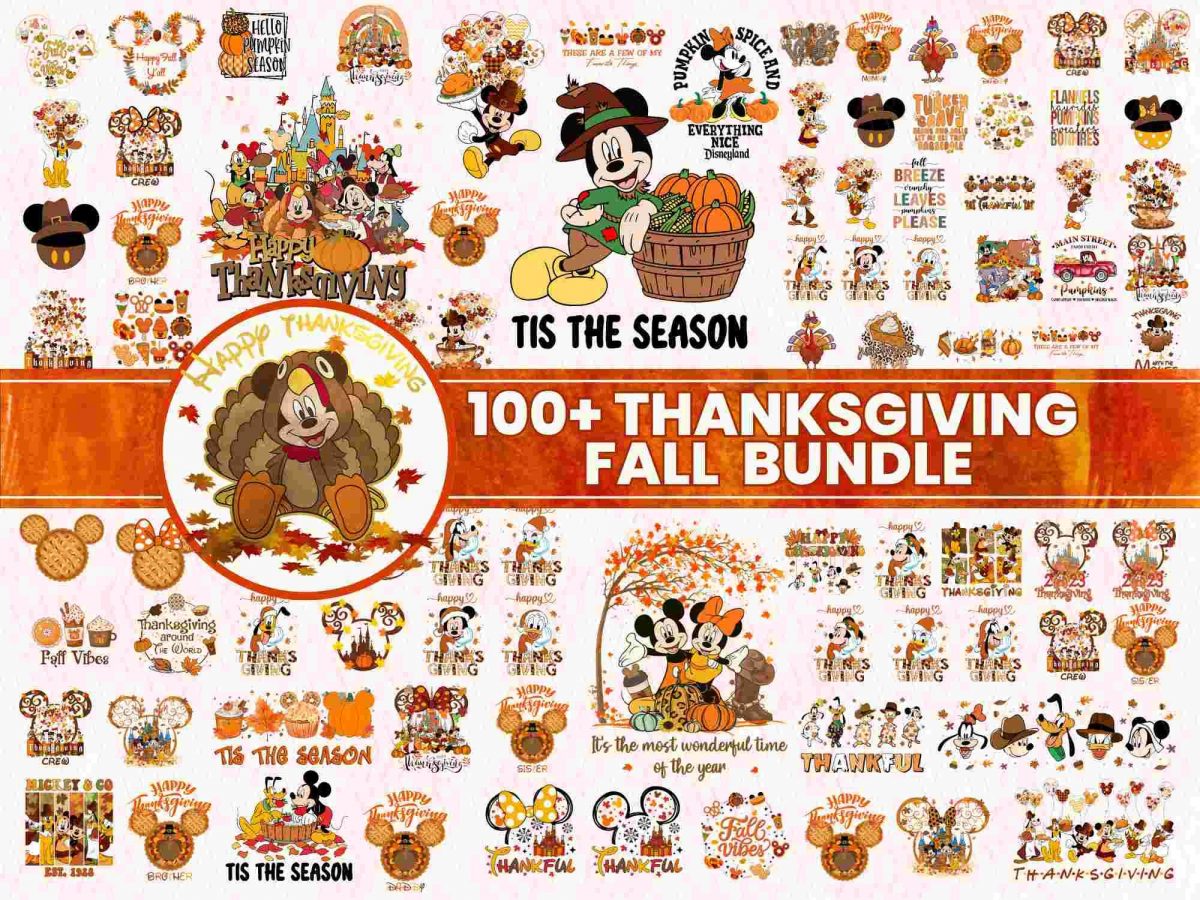 100 Mickey Mouse Autumn Thanksgiving Bundle Seasonal SVG PNG