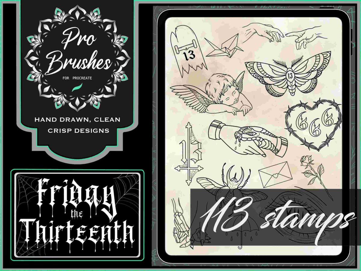 113 Spooky Tattoo Designs for Friday the 13th SVG PNG Stamps for