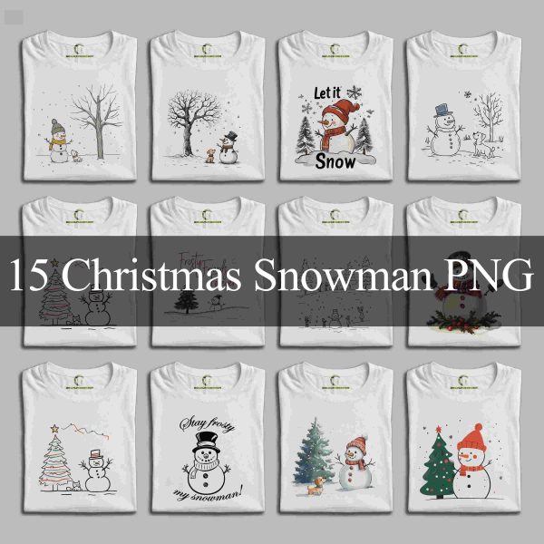 15 PNG Christmas Snowman bundle Clipart, Christmas Tree PNG, Christmas Dog Png, Winter Snowman Sublimation, Digital Download, TSH-288