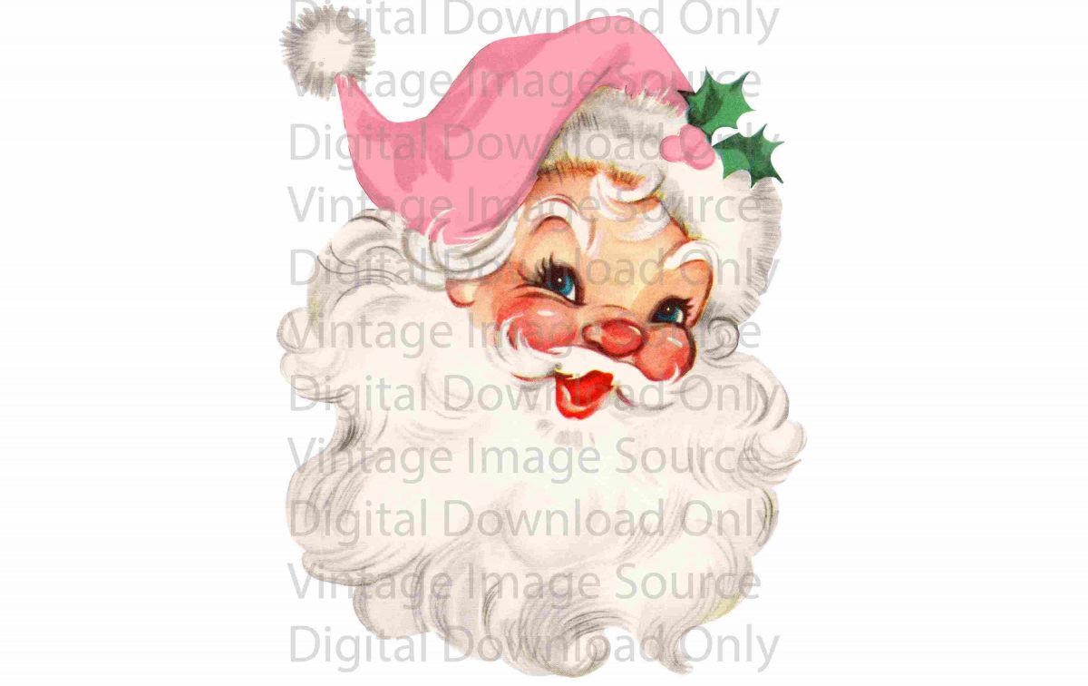 1950s Vintage Christmas Card Santa Hat PNG Clipart Retro Mid Century