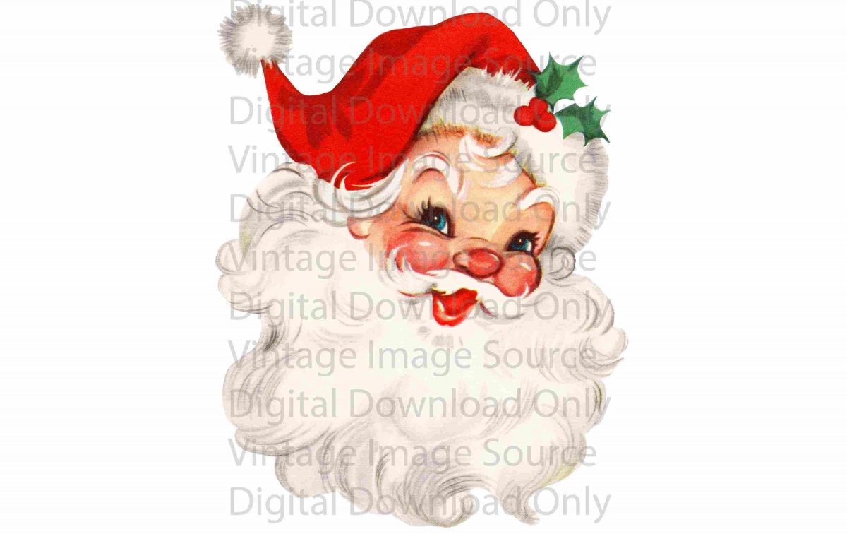 1950s Vintage Christmas Card SVG Clipart Retro Red Hat Santa MCM