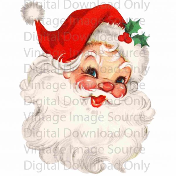 1950s Vintage Christmas Card SVG Clipart Retro Red Hat Santa MCM