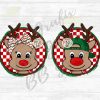 2 Cute Reindeer Deer Boy Girl Hat Bow Checker Christmas Svg Png