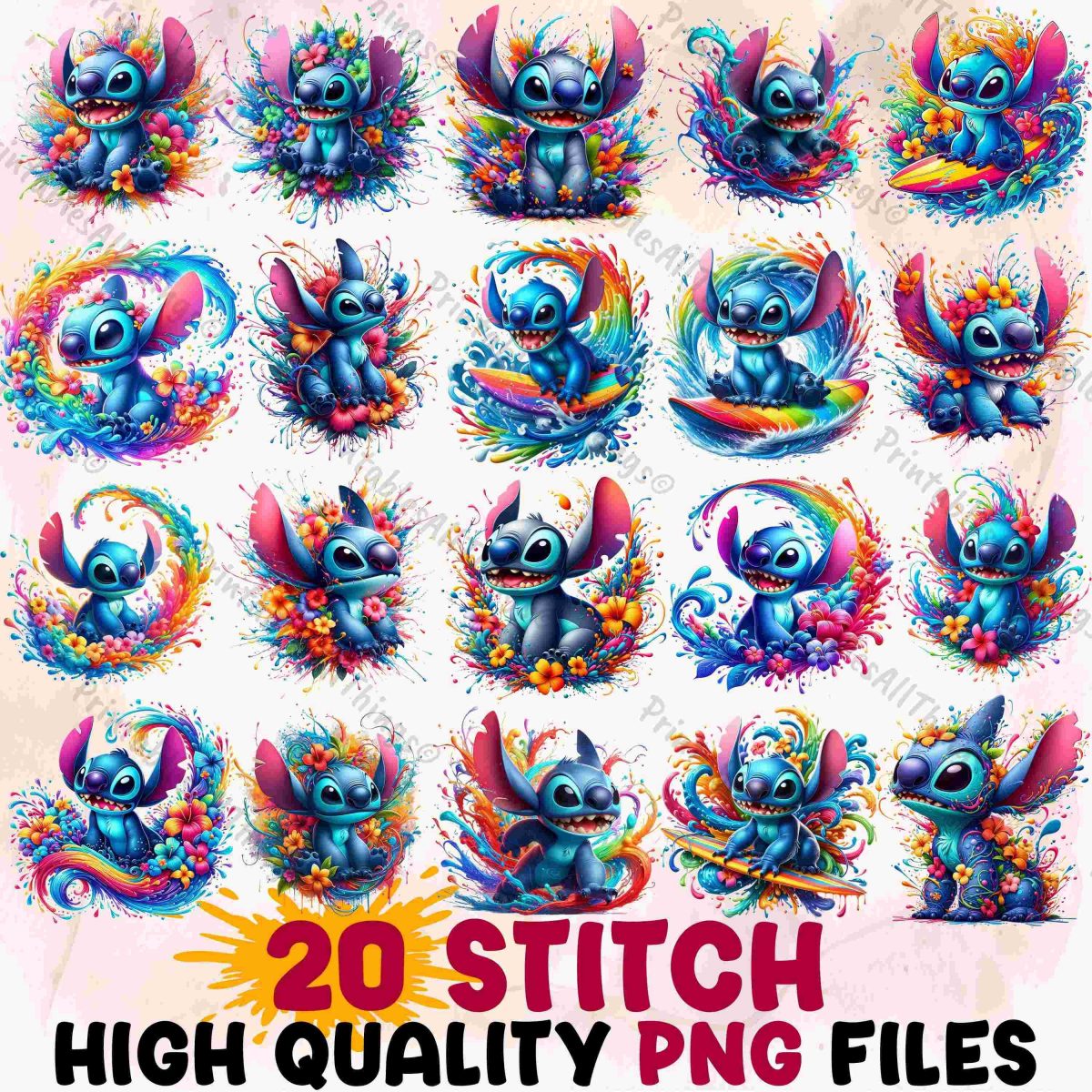 20 Fresh Stitch Splash Watercolor Clipart PNGs High Res Transparent