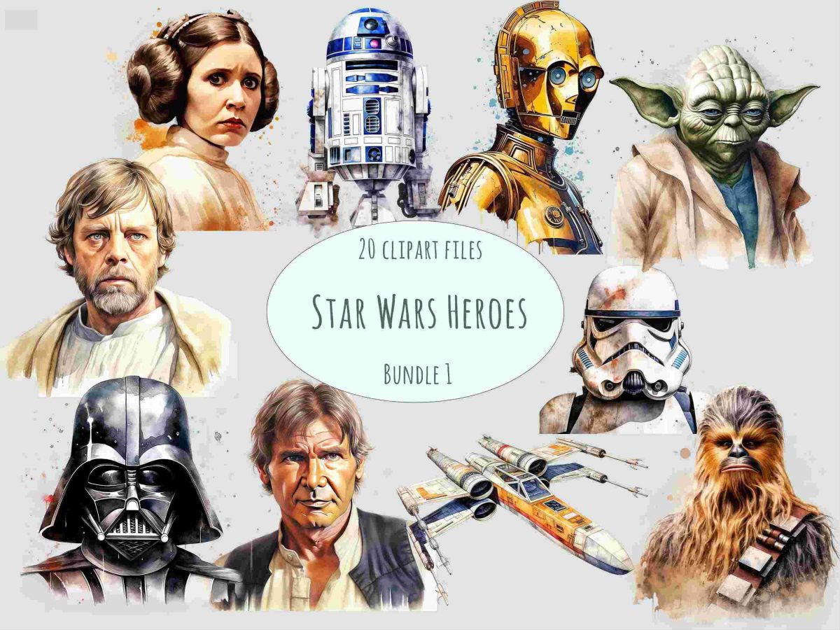 20 Watercolor Star Wars Characters in High Quality SVG PNG for