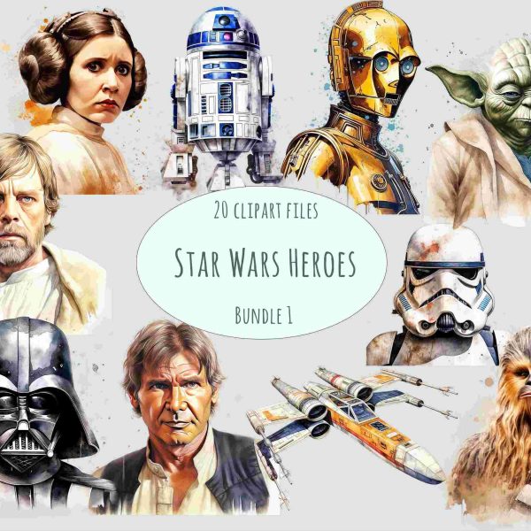 20 Watercolor Star Wars Characters in High Quality SVG PNG for