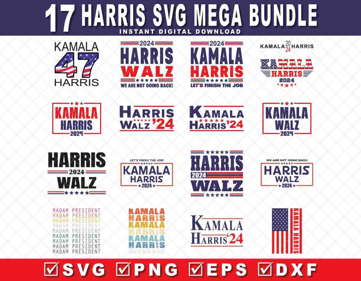 2024 Harris Walz SVG PNG Bundle Kamala Retro Stripe Tim Waltz