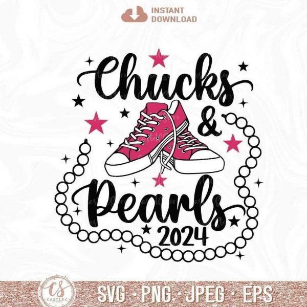 2024 Kamala Harris Chucks Pearls SVG for Funny Girl Tee Cricut Cut