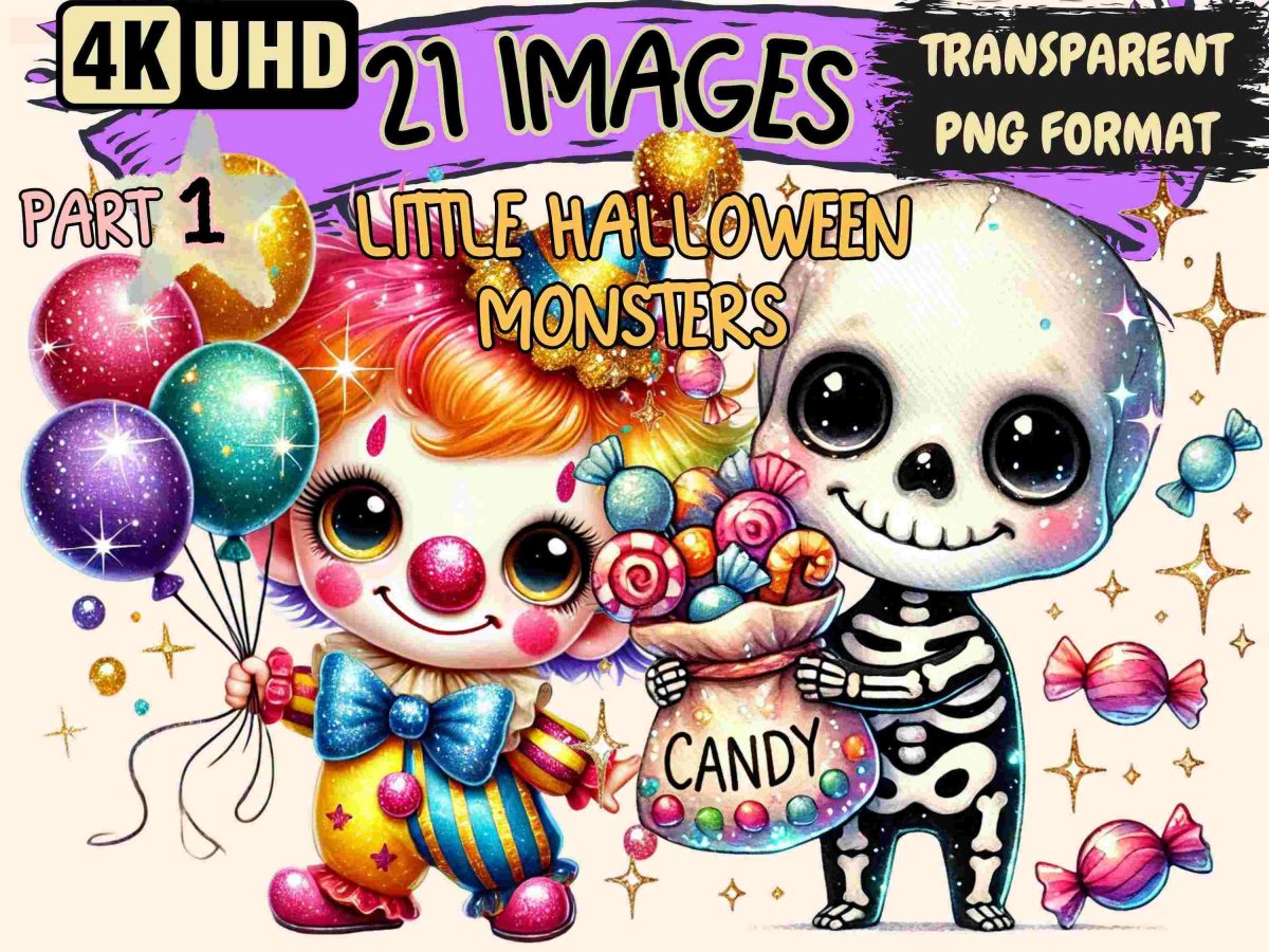 21 Cute Spooky Halloween Monsters SVGPNG Clipart Bundle for Instant