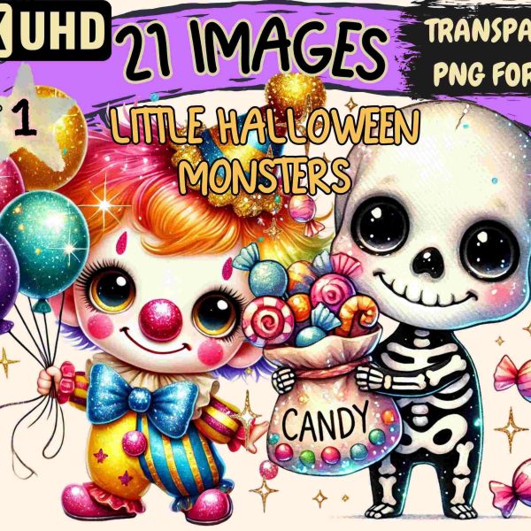 21 Cute Spooky Halloween Monsters SVGPNG Clipart Bundle for Instant