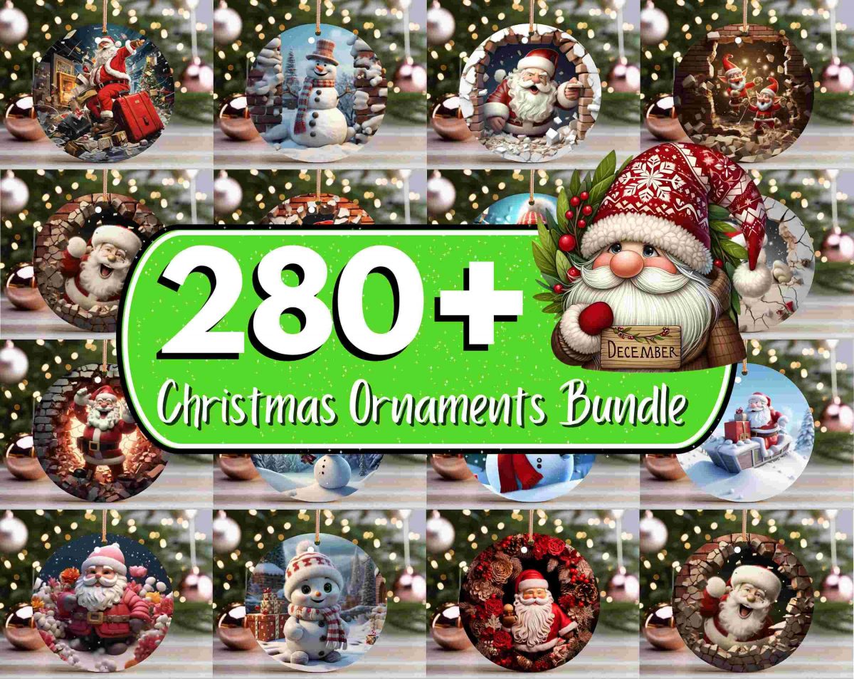 280 Festive Christmas Ornament Designs Bundle Sublimation Round