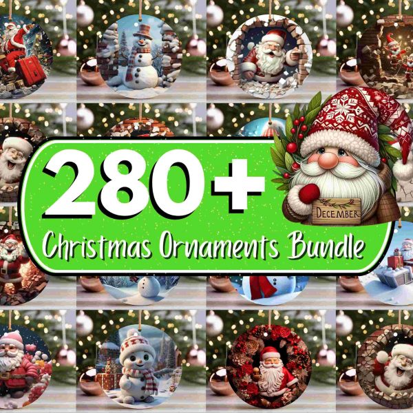 280 Festive Christmas Ornament Designs Bundle Sublimation Round