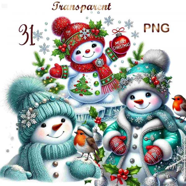 31 PNG Christmas Snowman bundle Clipart, Festive Snowmen Graphics, Holiday clipart, Commercial Use, Digital Download