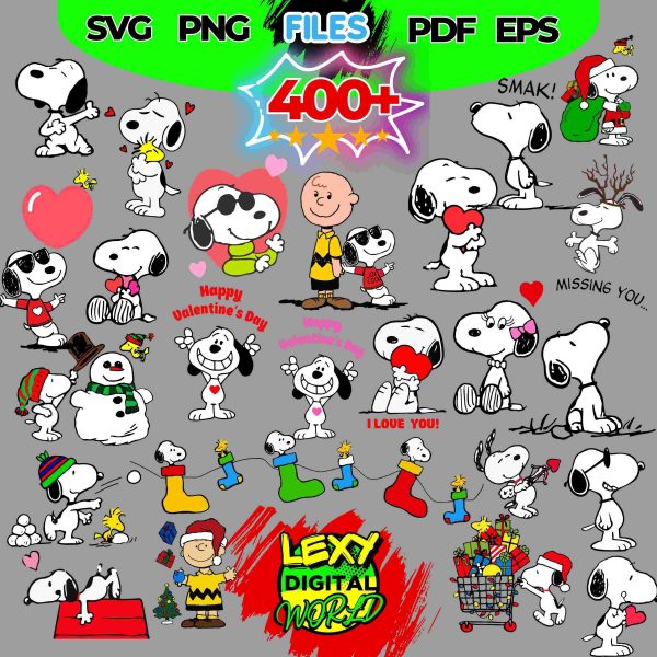 400 Snoopy SVG Pack Clipart Charlie Brown Vector Files for