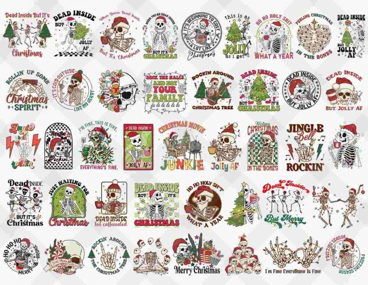 50+ Designs Christmas Skulls Bundle Png, Christmas Skeleton Png, Funny Christmas Png, Christmas Bundle Png