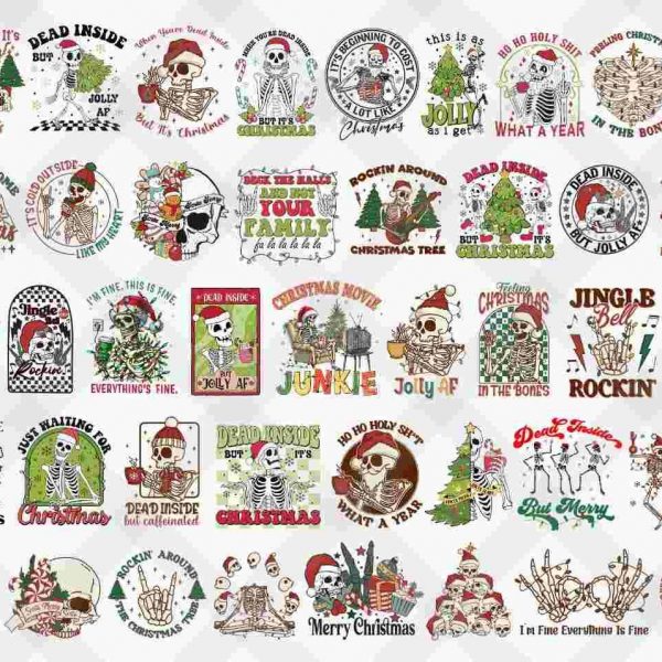 50+ Designs Christmas Skulls Bundle Png, Christmas Skeleton Png, Funny Christmas Png, Christmas Bundle Png