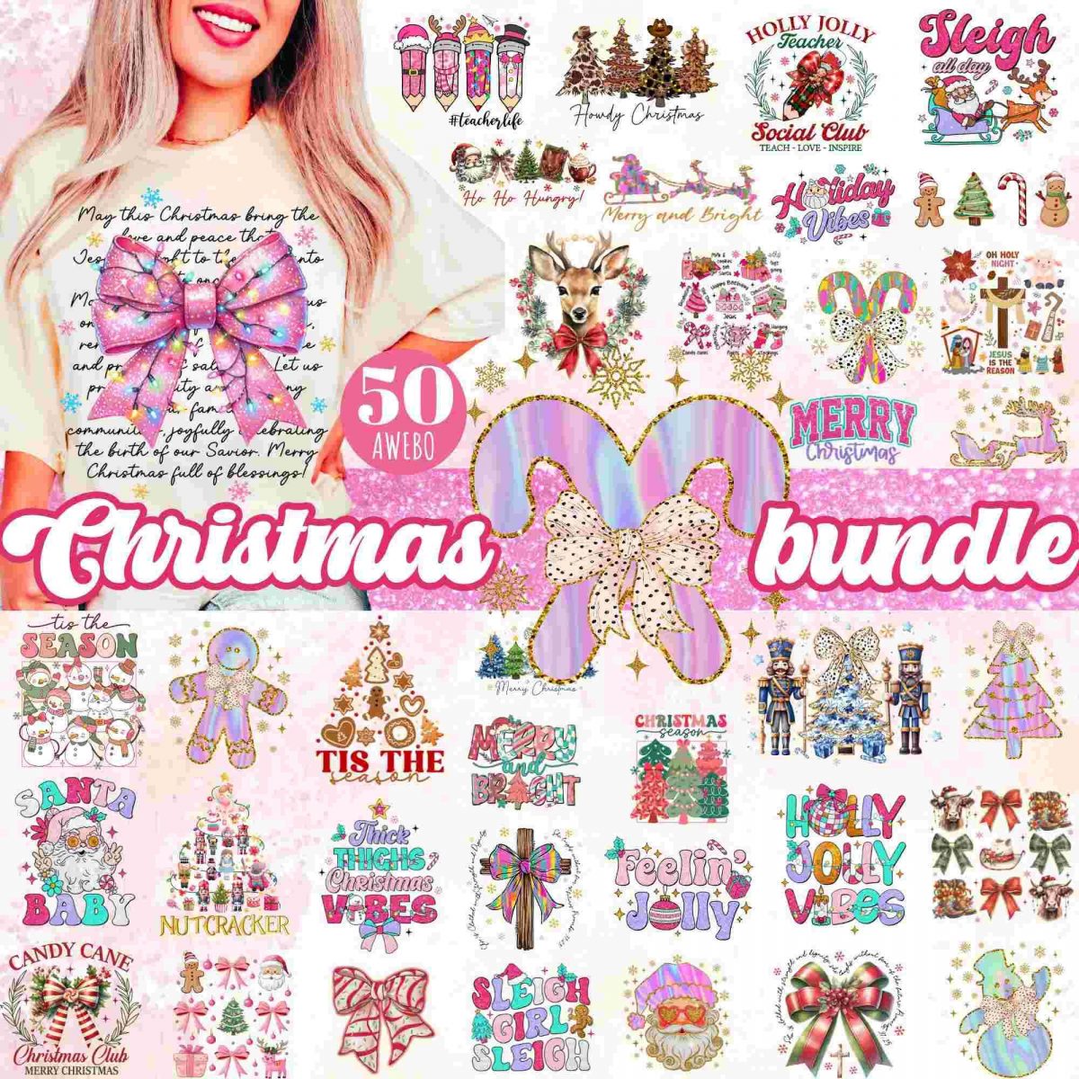 50 Elegant Christmas Png Bundle, Coquette Christmas Png, Teacher Christmas Png, Christmas Tree Png, Merry and Bright Png, Nutcracker Png Fil