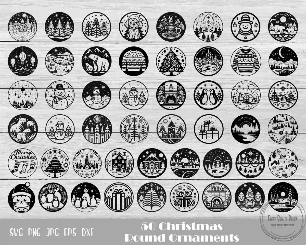 50 Festive Christmas Round SVG Ornaments for Instant Download